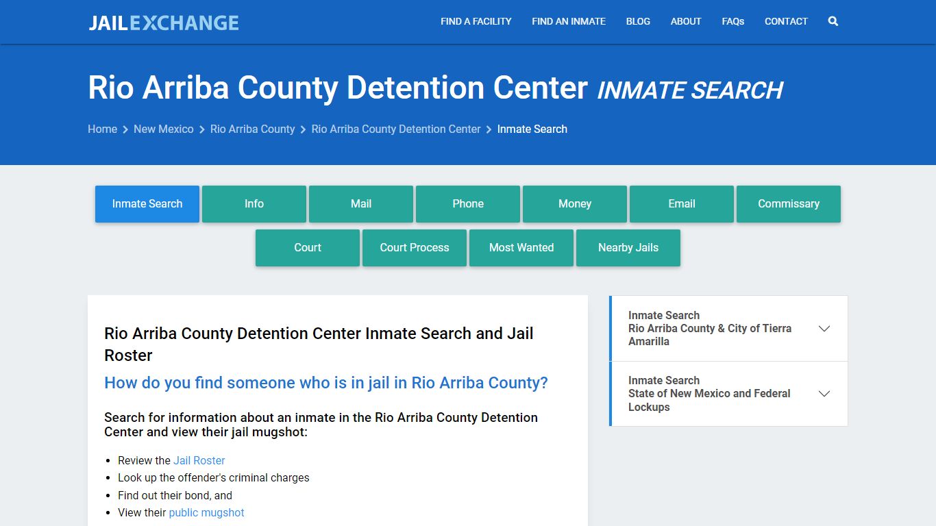 Rio Arriba County Detention Center Inmate Search - Jail Exchange